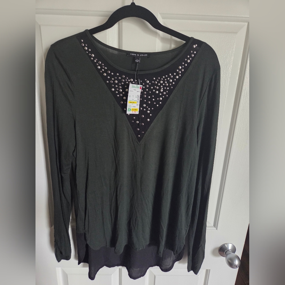 Cable & Gauge Dark Green with Black  and Silver Accents Top NWT